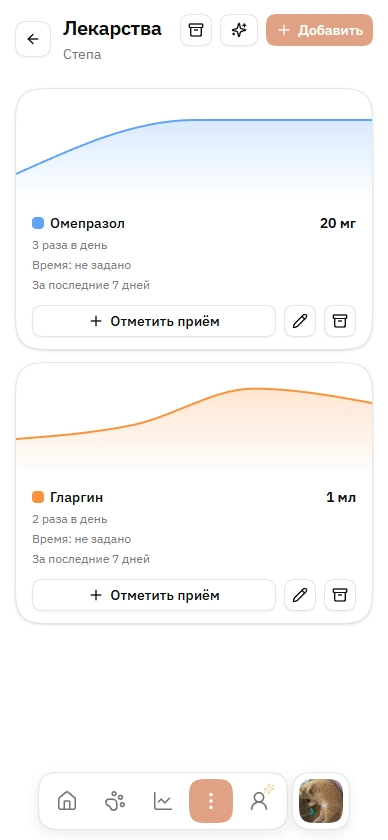 Лекарства — курсы и отметки приёма